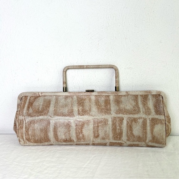 HOBO International Genuine Leather Neutral Animal Print Satchel Clutch Bag - Picture 15 of 17